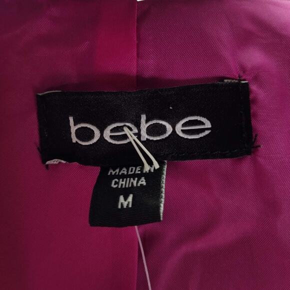 Bebe Brown Faux Fur Crop Jacket Size M Party Coat Feather Look 3/4 Sleeve - Picture 11 of 13